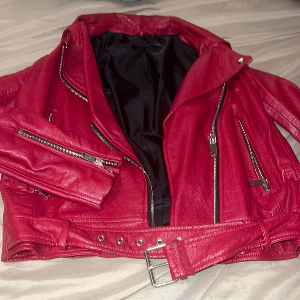 Red Zara leather jacket